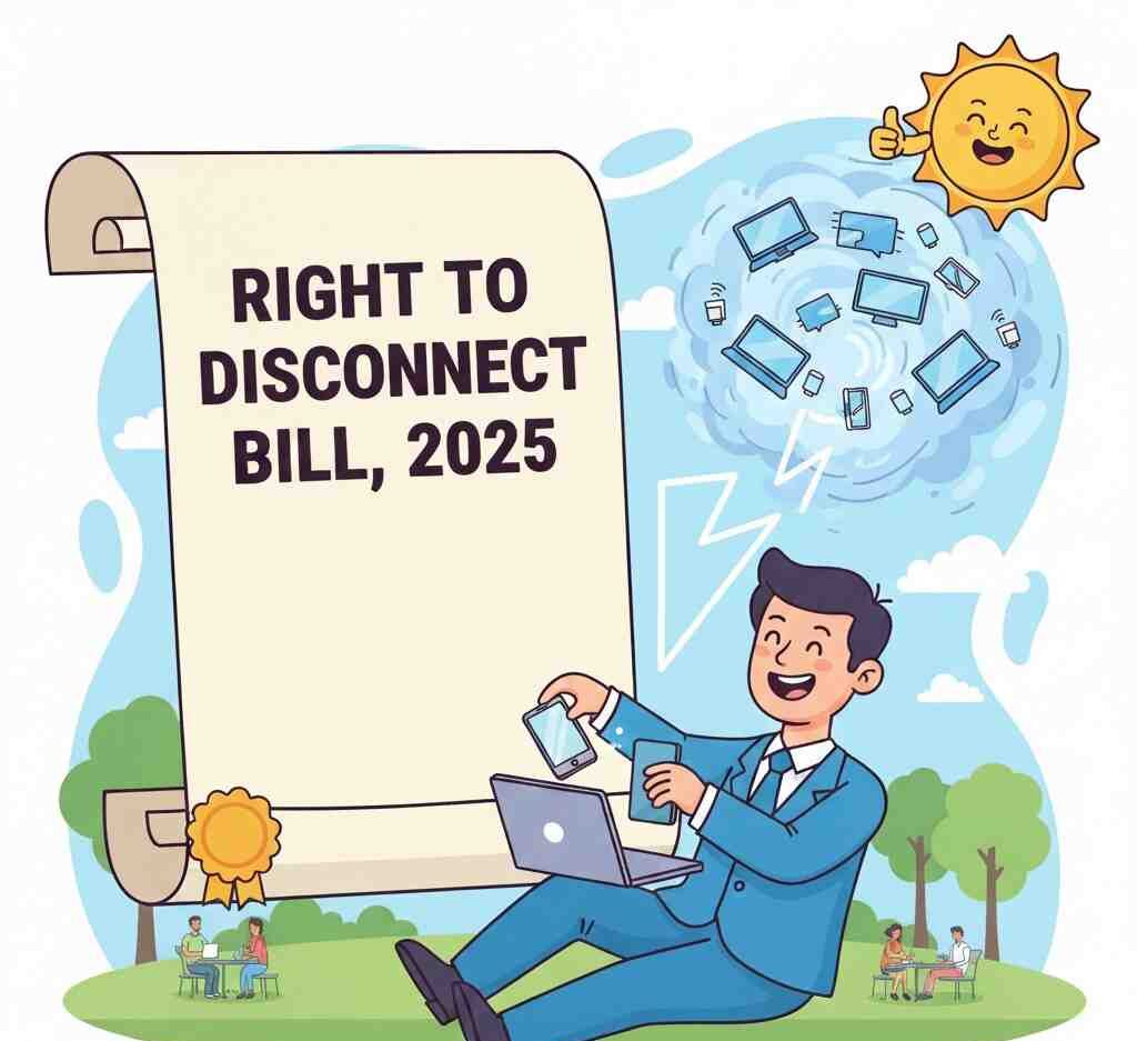 Right to Disconnect Bill, 2025: Explained create an image as per text with cartoon image