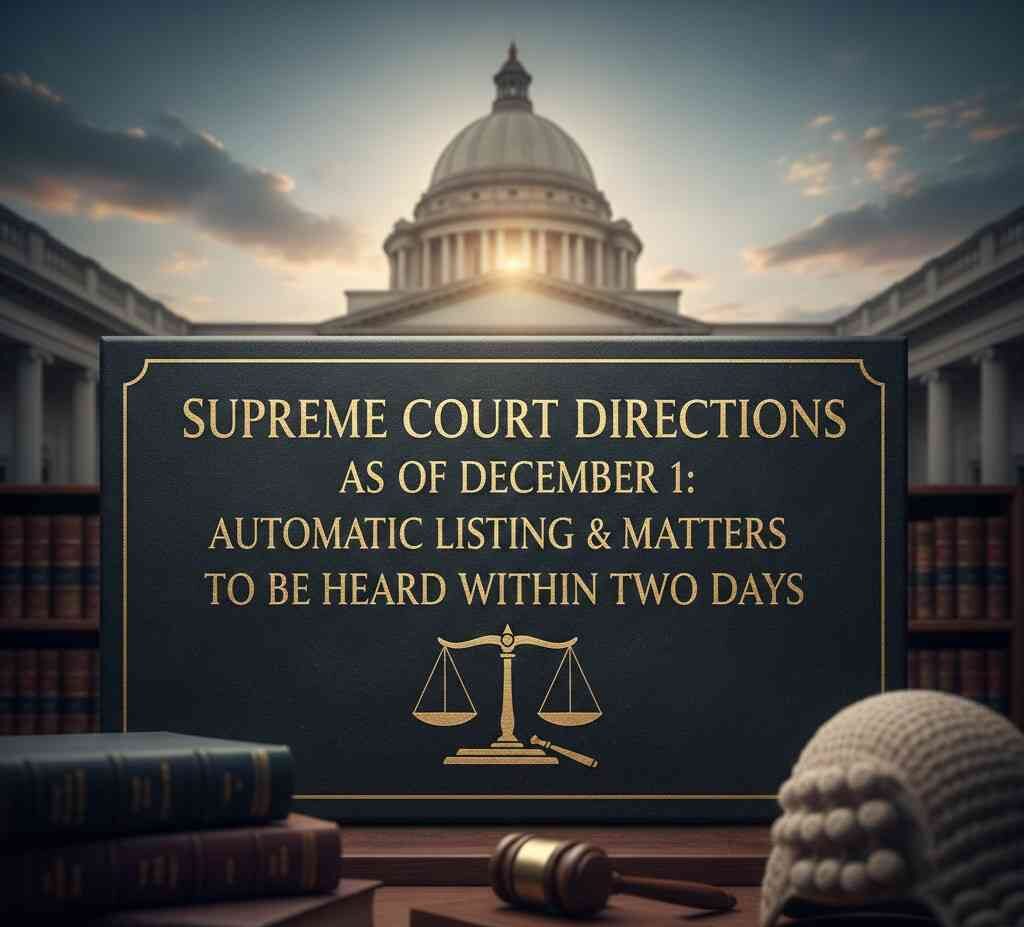 Supreme Court directions As Of December 1: Automatic Listing & Urgent Matters To Be Heard Within Two Days